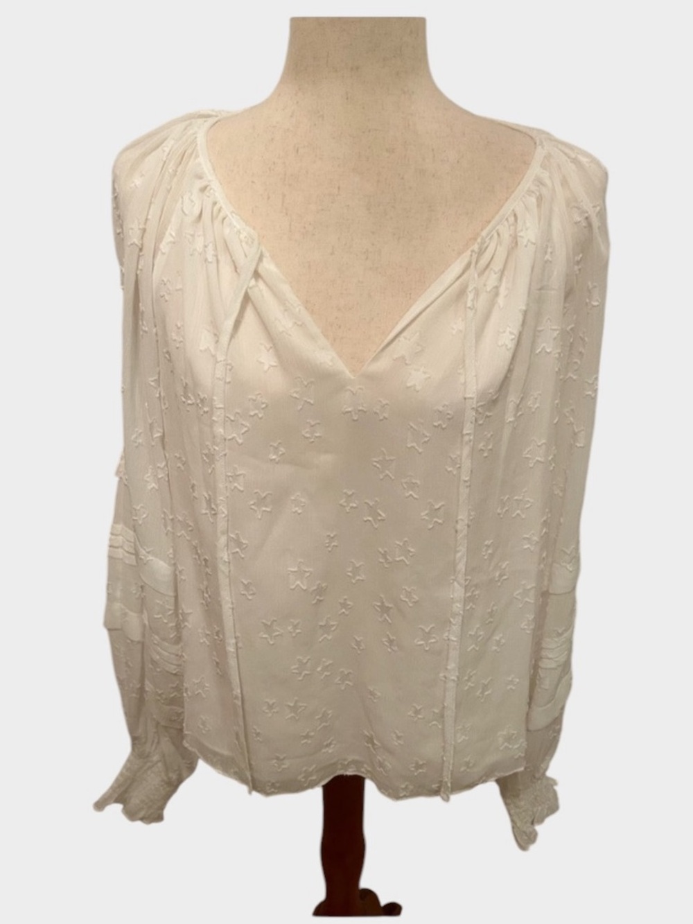 RAMY‎ BROOK NWT Blouse White Star Womens S Peasant Boho V-Neck Long Sleeve